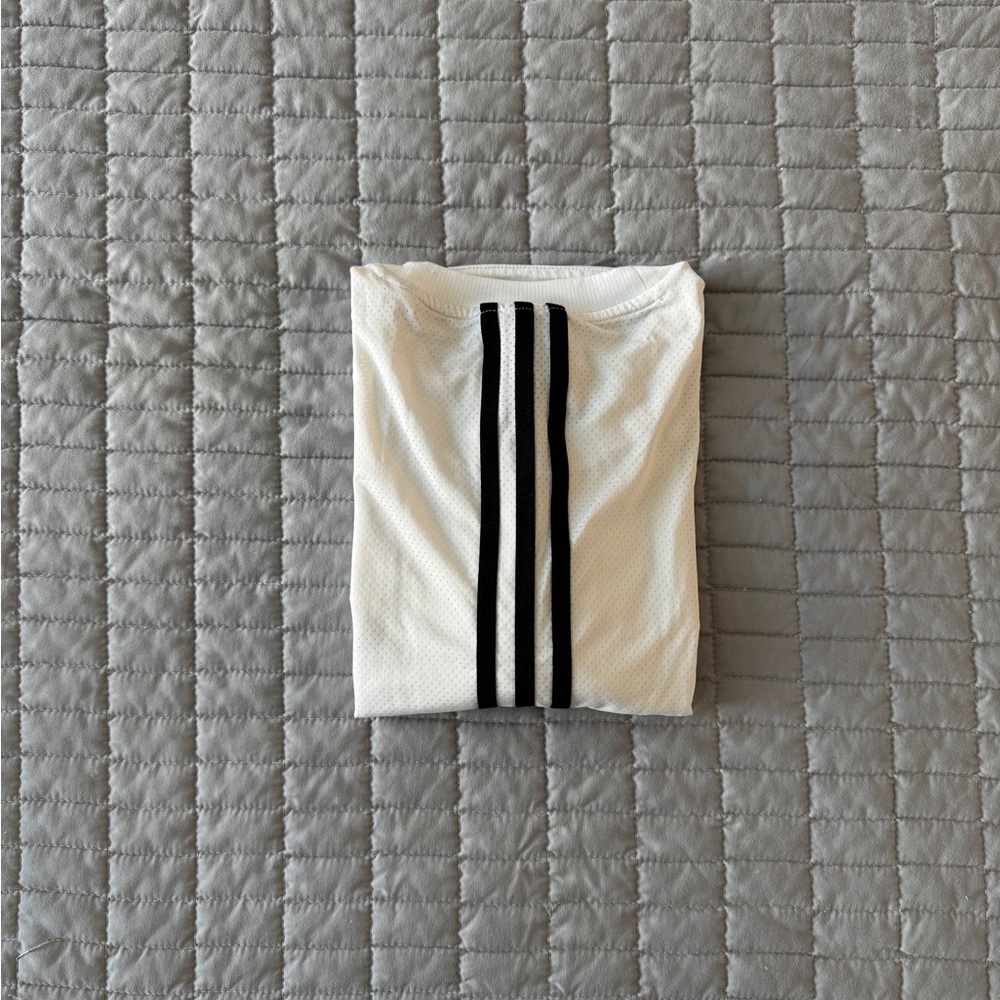 Adidas White Shirt with Black Stripes
